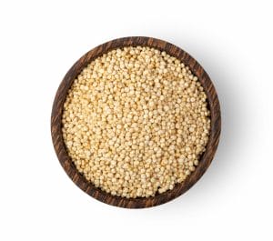 quinoa seeds wooden bowl isolated